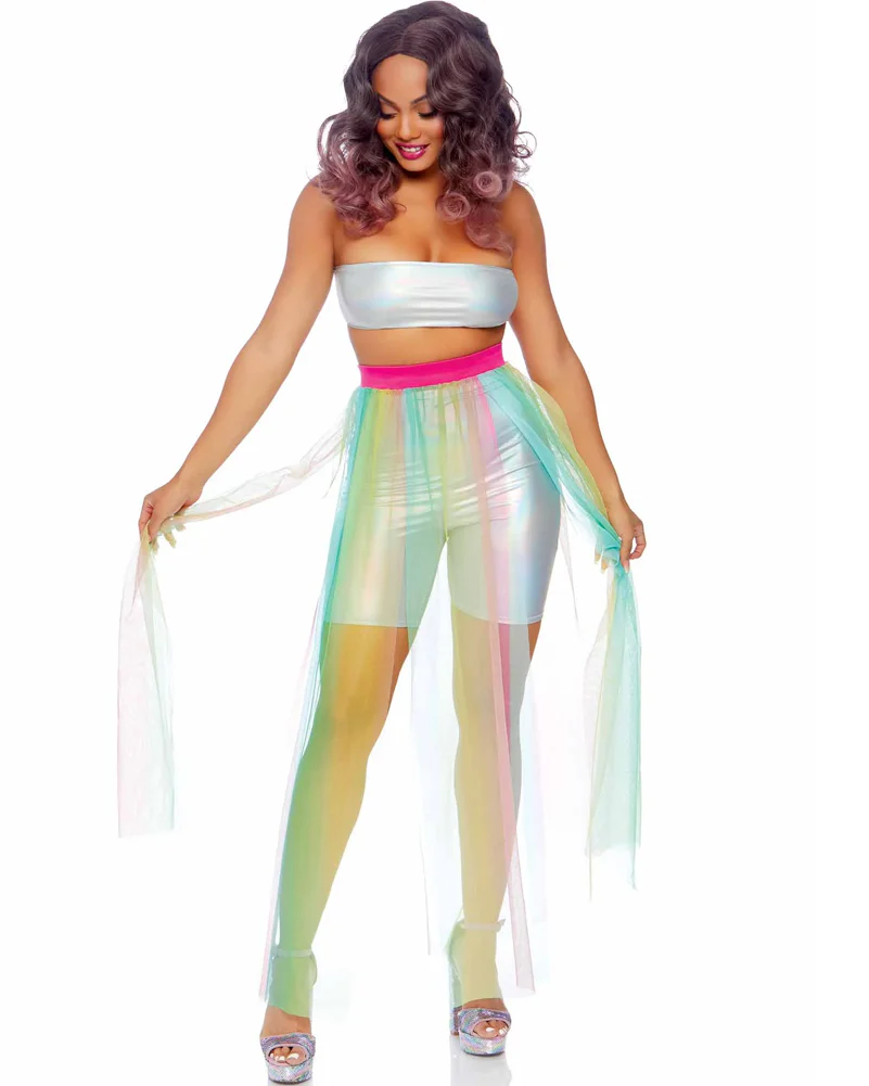 Rainbow Multi Slit Sheer Skirt - Image 4