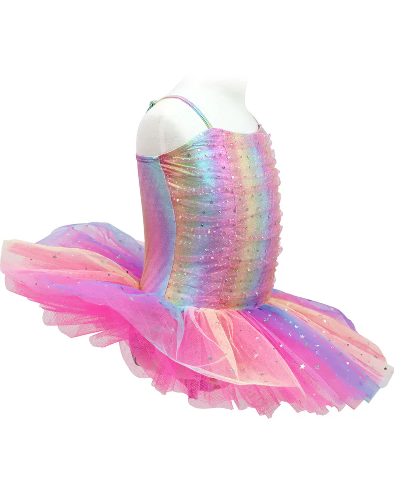Rainbow Ruched Sparkle Ballet Tutu Dress Girls Costume - Image 2