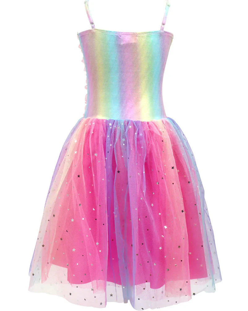Rainbow Ruched Sparkle Party Dress Girls Costume - Image 3