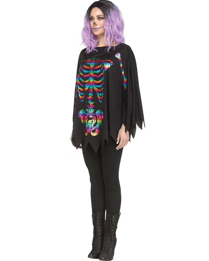 Rainbow Skeleton Poncho Womens Costume - Image 3