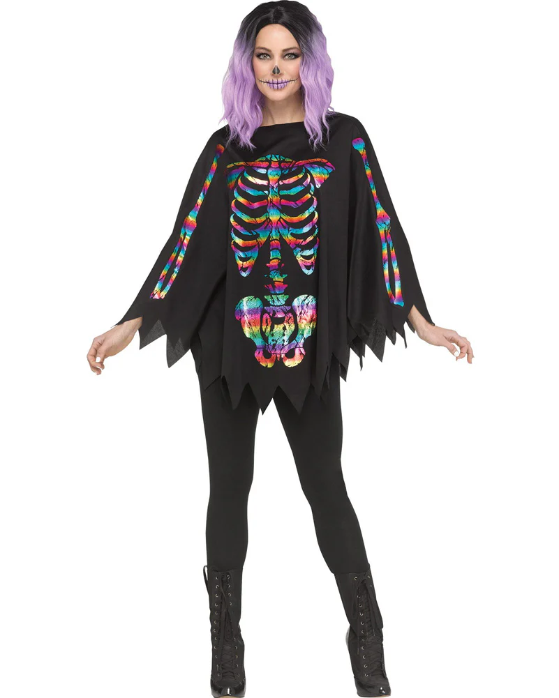 Rainbow Skeleton Poncho Womens Costume - Image 5