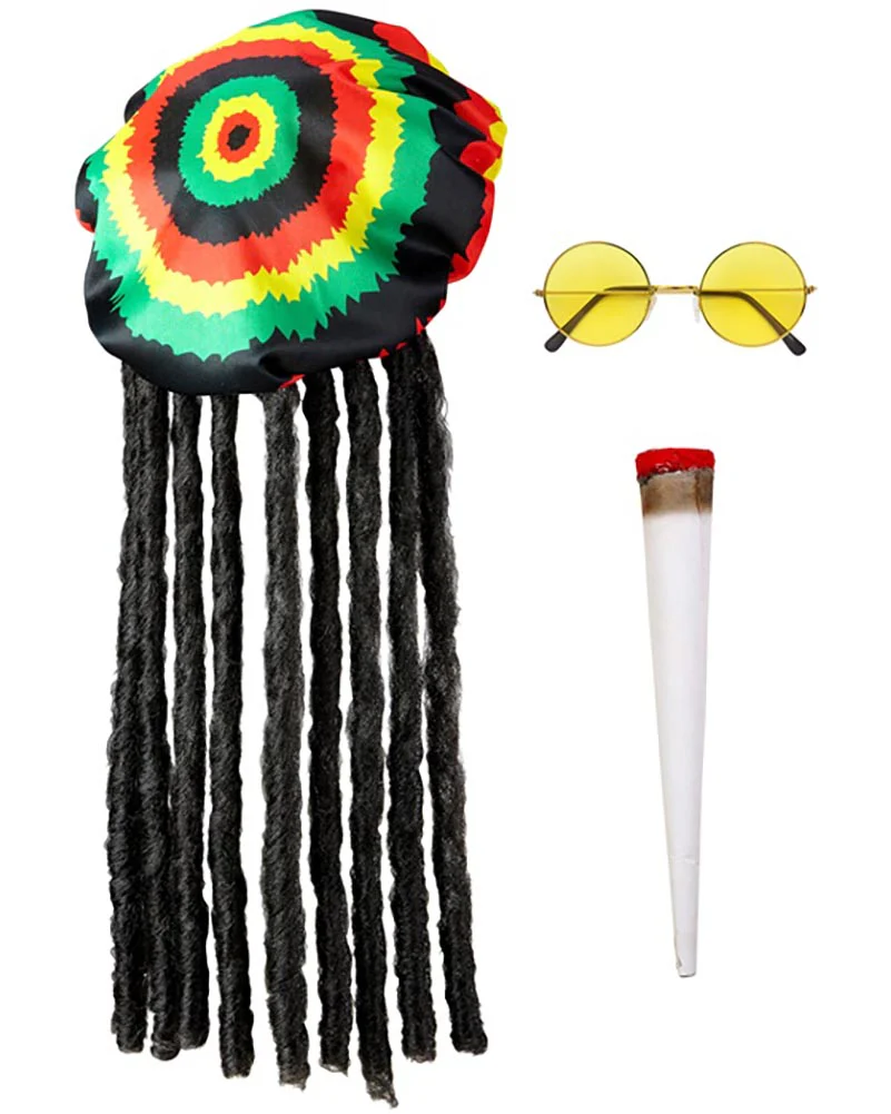 Rastafari Tam with Dreadlocks Glasses and Joint Set - Image 2