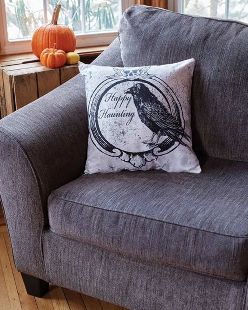 Raven Happy Haunting Halloween Trendy Pillow Cover - Image 2