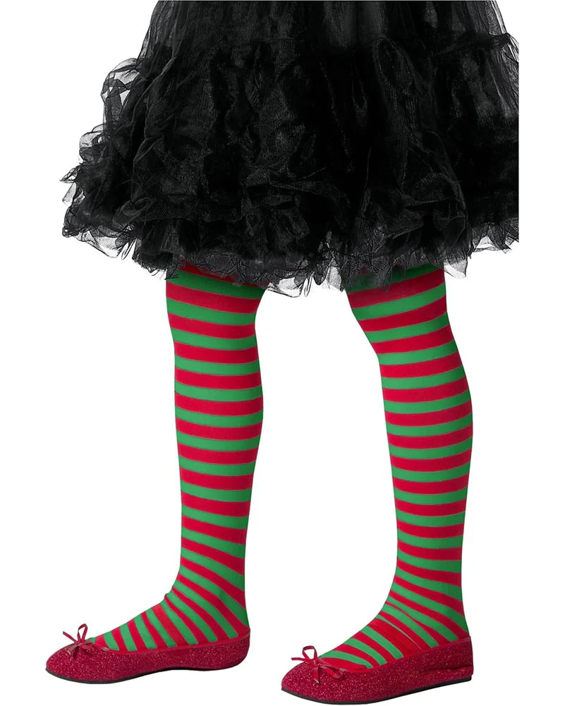 Red and Green Striped Girls Tights