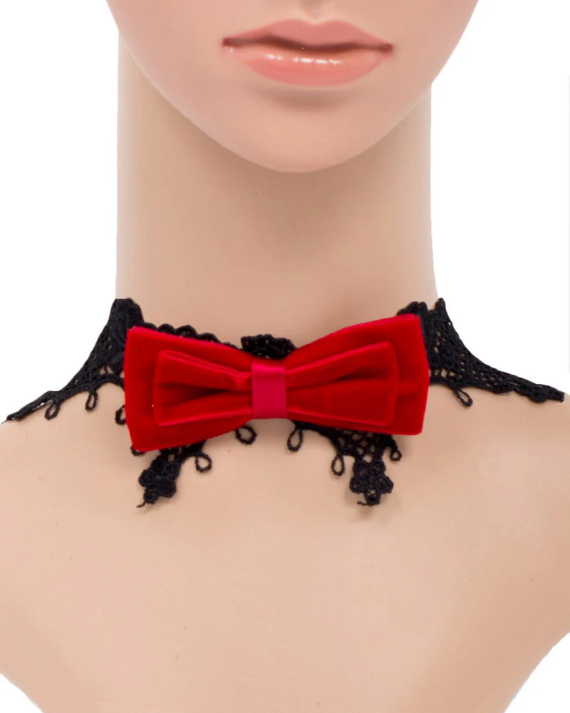 Red Bow Gothic Lace Choker