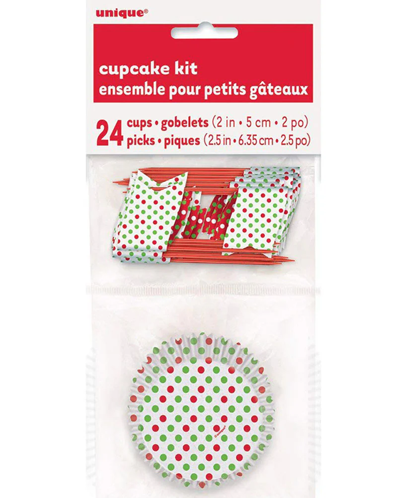 Red & Green Dots Cupcake Kit For 24 Pack of 48