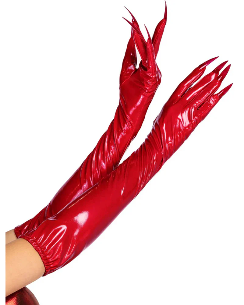 Red Vinyl Claw Gloves - Image 2