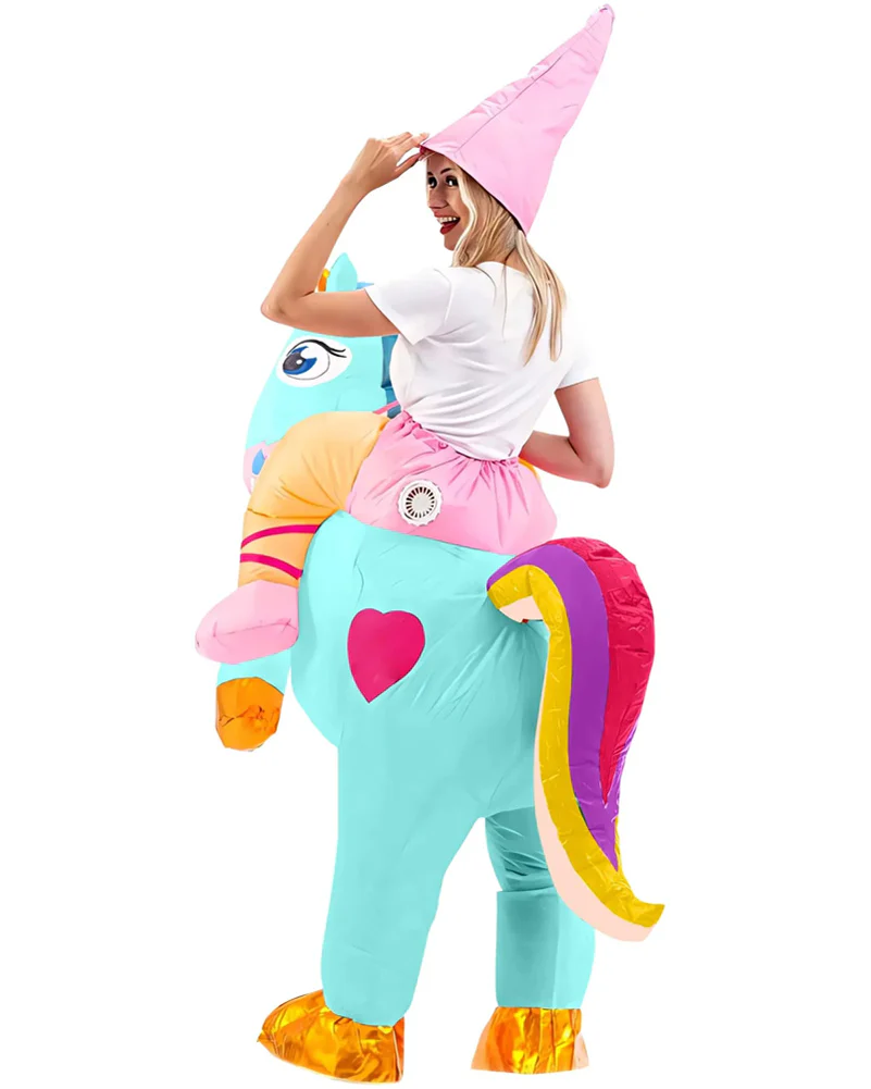 Ride On Blue Unicorn Inflatable Adults Costume - Image 2