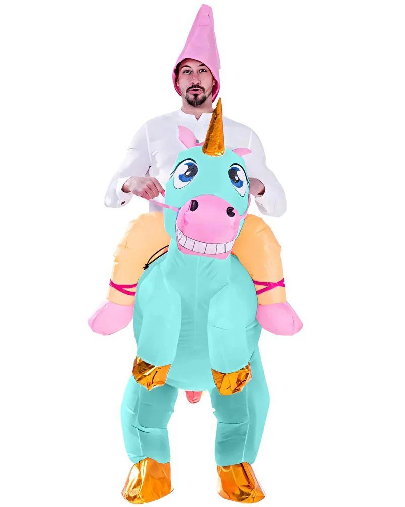 Ride On Blue Unicorn Inflatable Adults Costume - Image 4