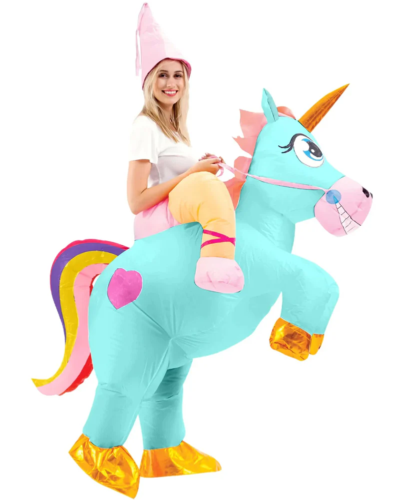 Ride On Blue Unicorn Inflatable Adults Costume - Image 5