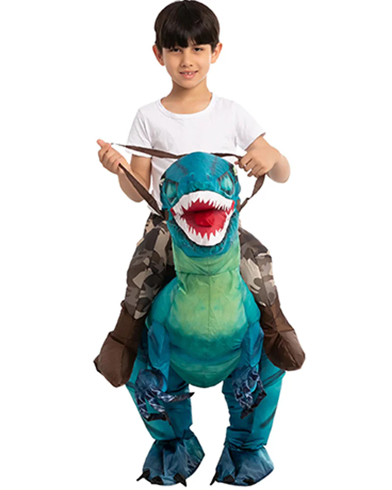 Riding A Blue Raptor Inflatable Kids Costume - Image 4