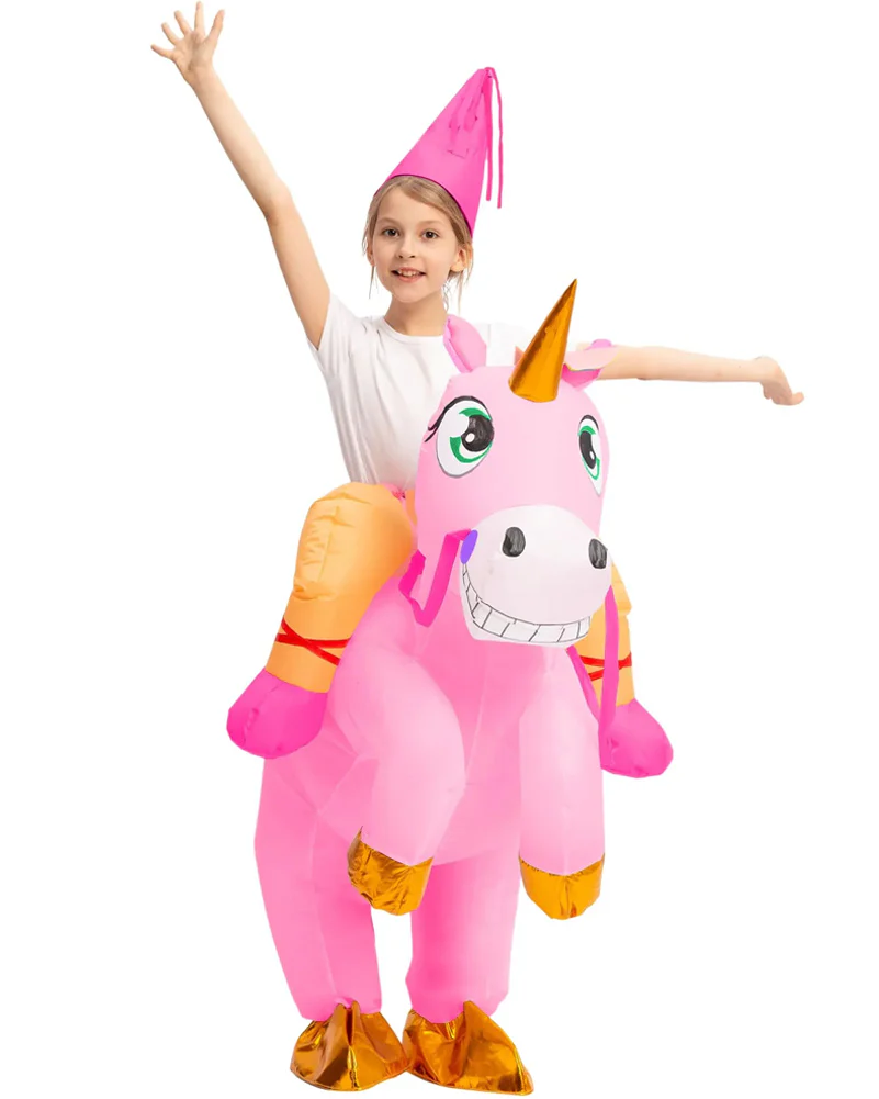 Riding A Pink Unicorn Inflatable Kids Costume - Image 3