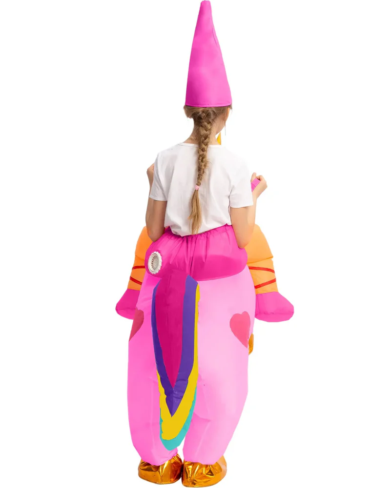 Riding A Pink Unicorn Inflatable Kids Costume - Image 4
