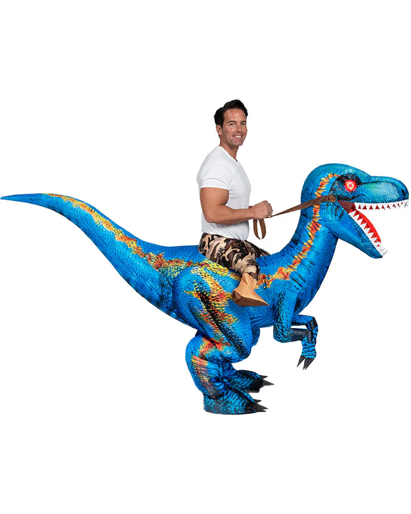 Riding A Raptor Blue Inflatable Adults Costume - Image 4