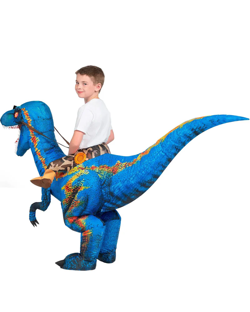 Riding A Raptor Blue Inflatable Kids Costume - Image 2