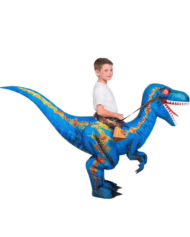 Riding A Raptor Blue Inflatable Kids Costume - Image 3