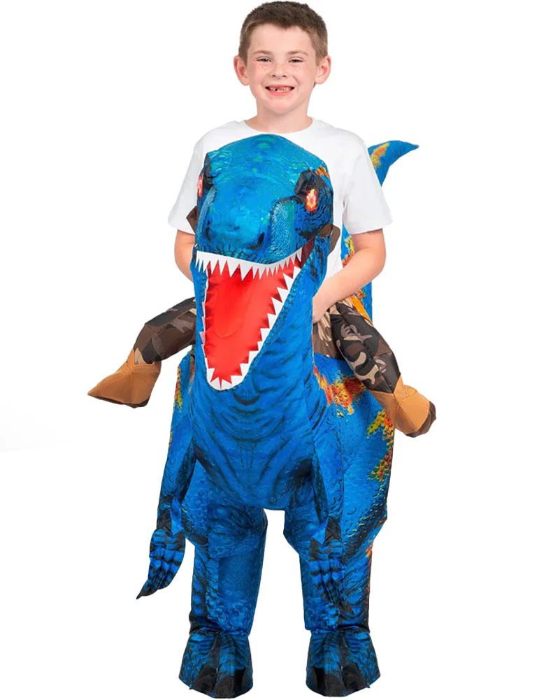 Riding A Raptor Blue Inflatable Kids Costume - Image 4
