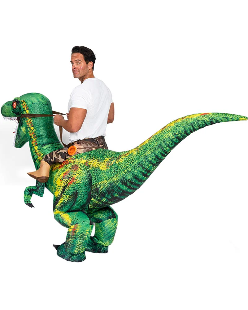 Riding A Raptor Green Inflatable Adults Costume - Image 3
