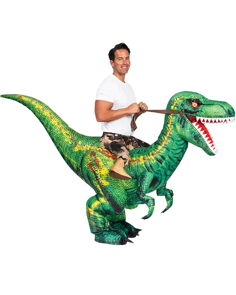 Riding A Raptor Green Inflatable Adults Costume - Image 4