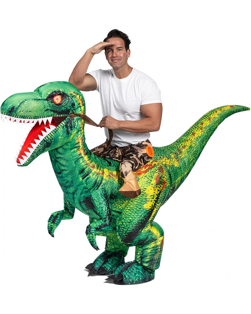 Riding A Raptor Green Inflatable Adults Costume - Image 5