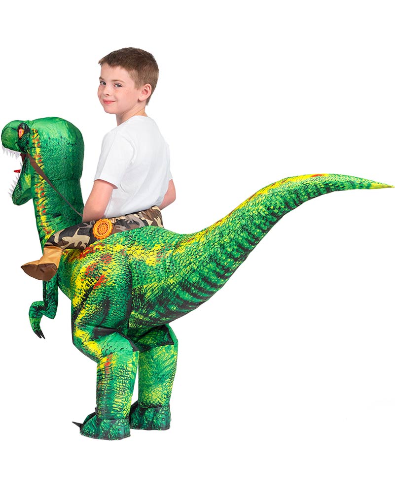 Riding A Raptor Green Inflatable Kids Costume - Image 3