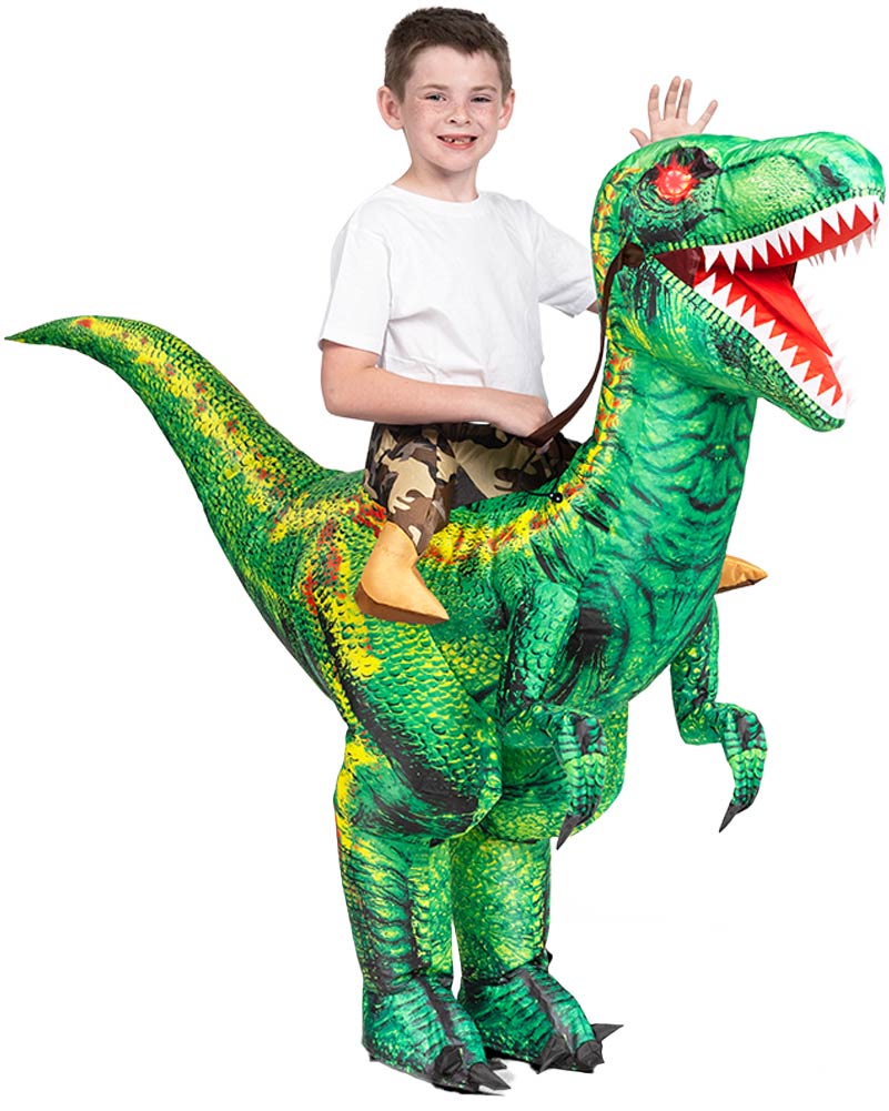 Riding A Raptor Green Inflatable Kids Costume - Image 4