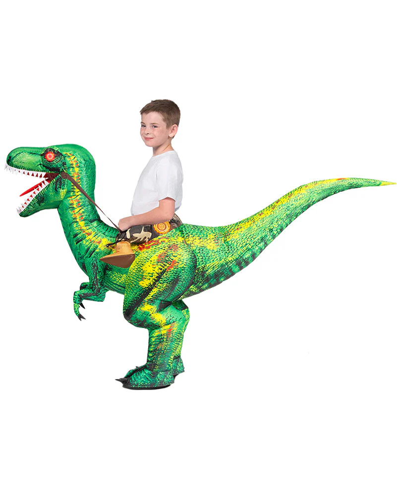 Riding A Raptor Green Inflatable Kids Costume - Image 5