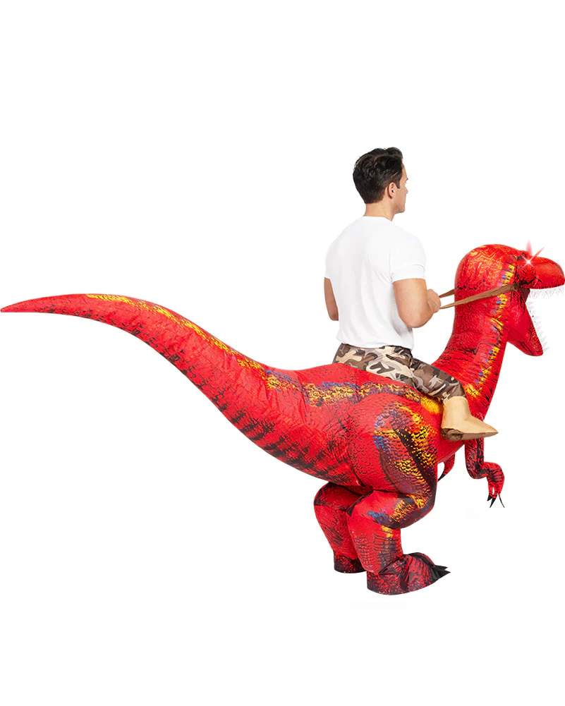 Riding A Raptor Red Inflatable Adults Costume - Image 3