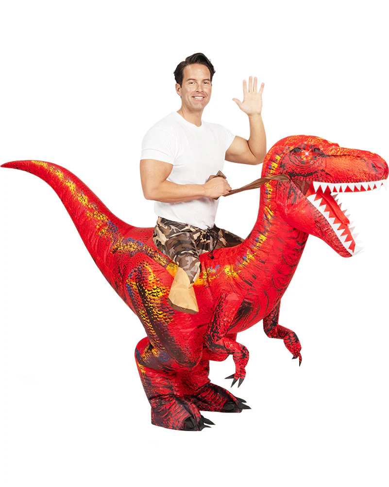 Riding A Raptor Red Inflatable Adults Costume - Image 5