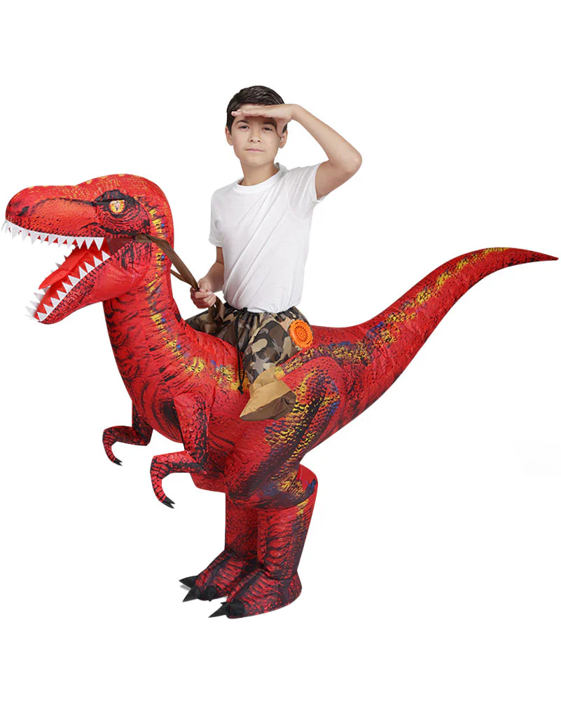 Riding A Raptor Red Inflatable Kids Costume - Image 3