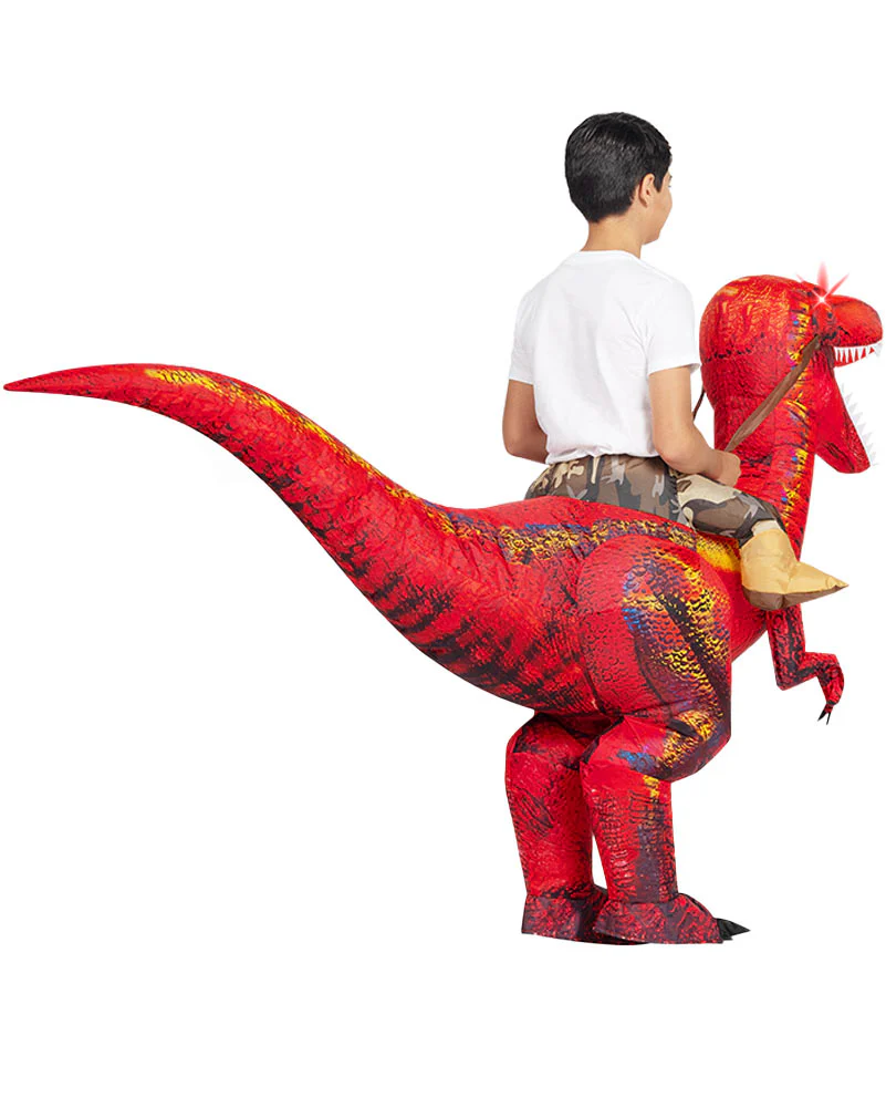 Riding A Raptor Red Inflatable Kids Costume - Image 4