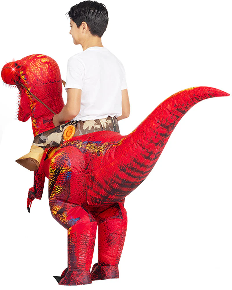 Riding A Raptor Red Inflatable Kids Costume - Image 5