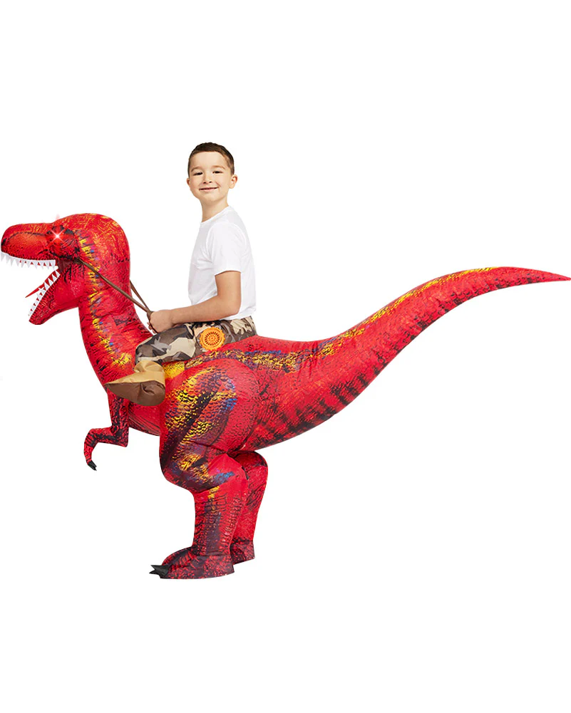 Riding A Raptor Red Inflatable Kids Costume - Image 6