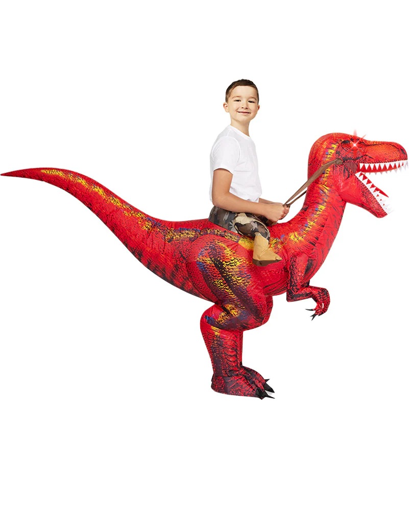 Riding A Raptor Red Inflatable Kids Costume - Image 7