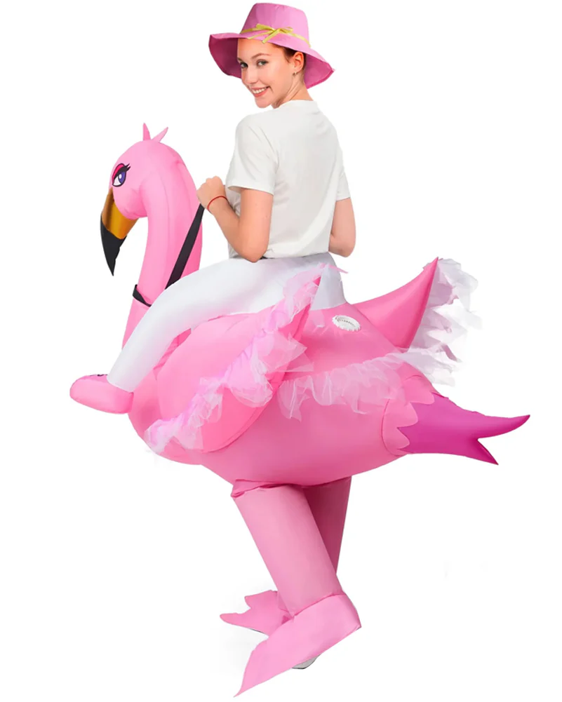 Riding An Elegant Flamingo Inflatable Adults Costume - Image 3