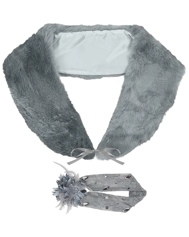 Roaring 20s Flapper Faux Fur Stole and Lace Headband - Image 2