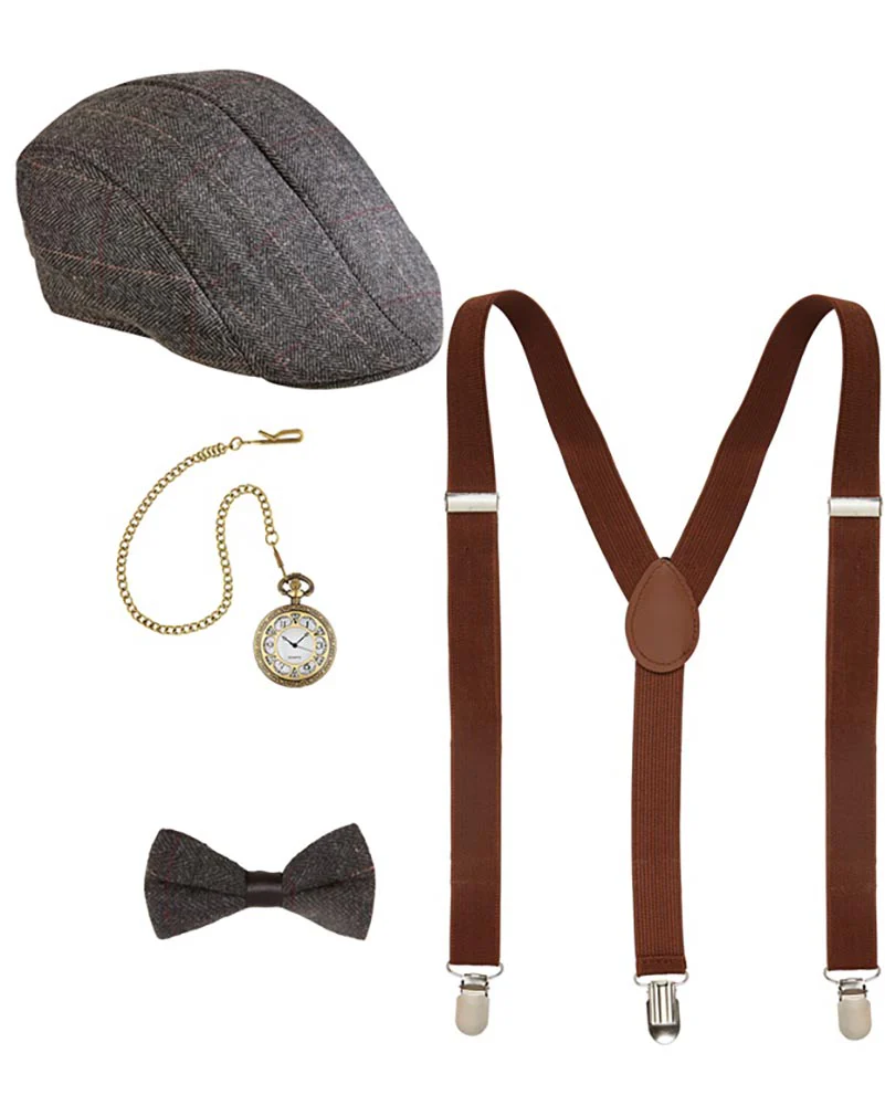 Roaring 20s Hat Braces Bow Tie and Pocket Watch Set - Image 2