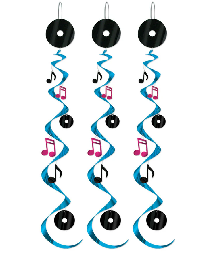 50s Rock n Roll Hanging Swirl Decorations Pack of 3