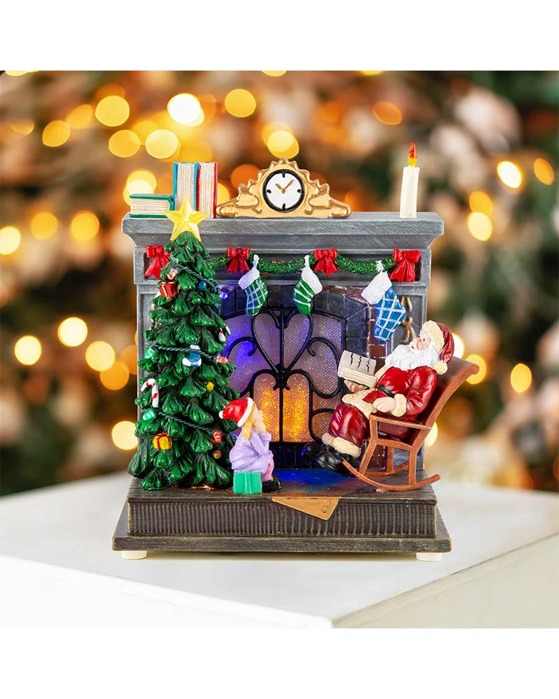 Rocking Santa Fireplace Musical LED Christmas Decoration 20cm with USB - Image 5