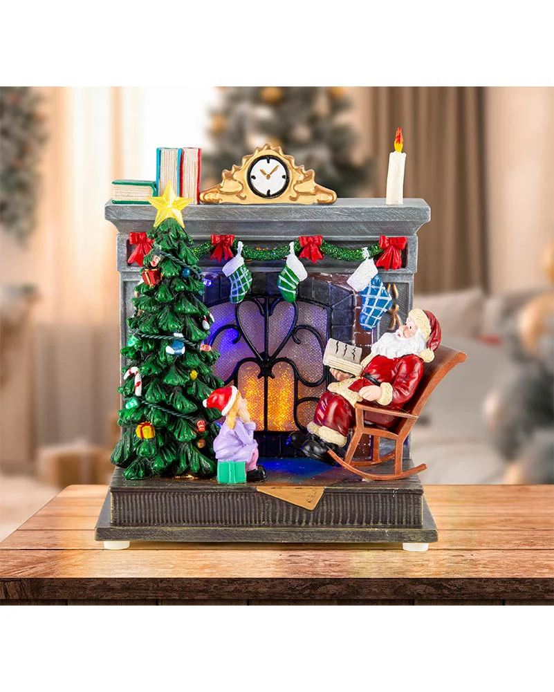 Rocking Santa Fireplace Musical LED Christmas Decoration 20cm with USB - Image 6