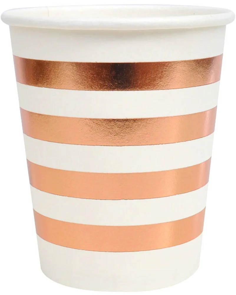 Rose Gold Stripes 300ml Cups Pack of 10