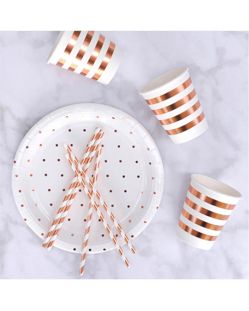 Rose Gold Stripes 300ml Cups Pack of 10 - Image 2