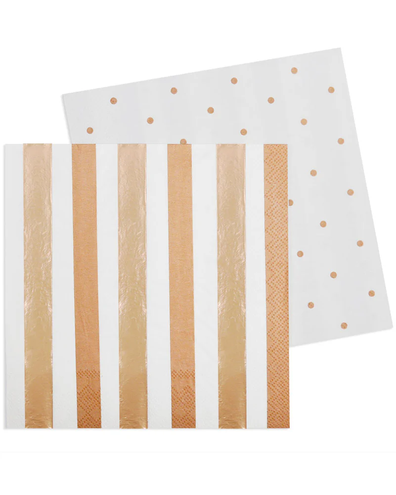 Rose Gold Stripes and Dots Lunch Napkins Pack of 20 - Image 2