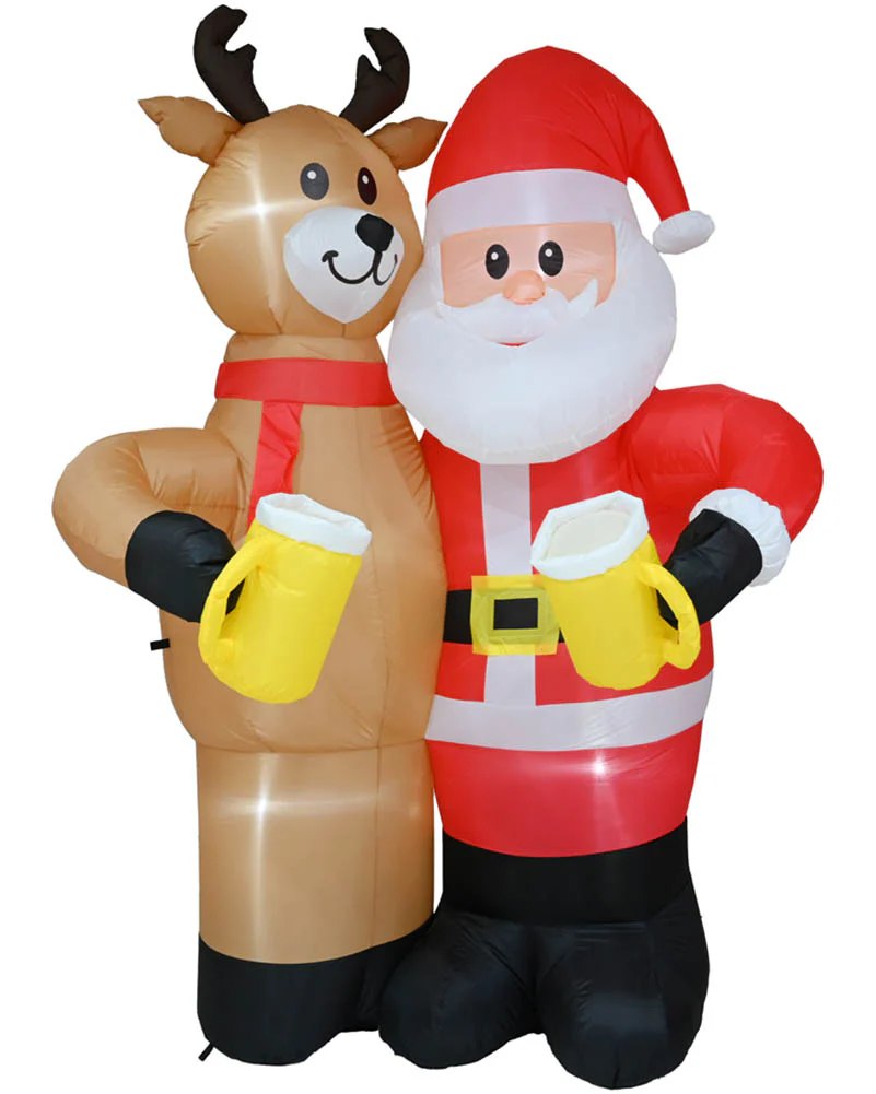 Santa and Reindeer Drinking Buddies Christmas Lawn Inflatable 2.4m - Image 2