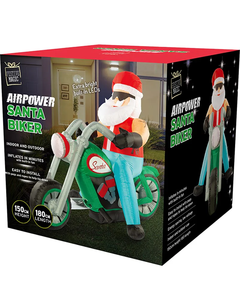 Santa Bikie Christmas Lawn Inflatable Decoration 1.8m - Image 4