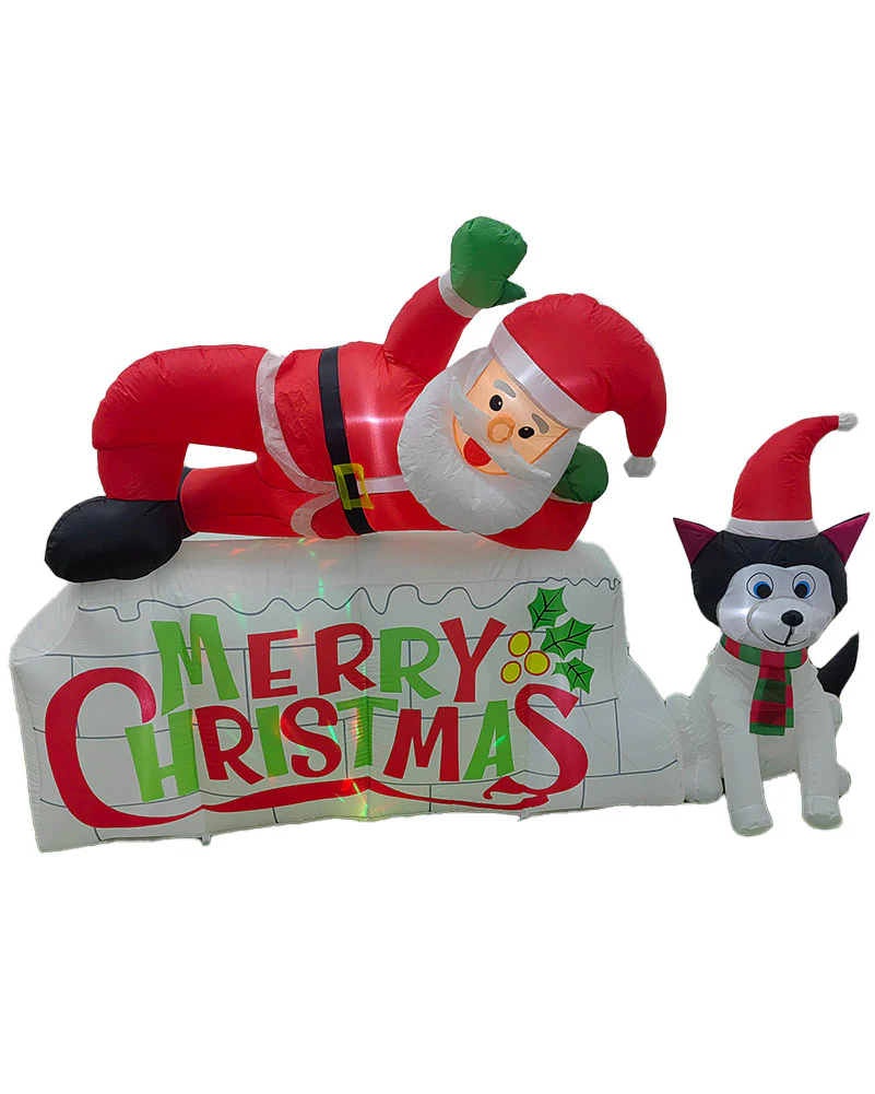 Santa Claus and Puppy Christmas Lawn Inflatable 2.4m - Image 2