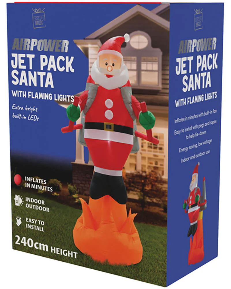 Santa Jet Pack with Flames Christmas Lawn Inflatable 2.4m - Image 4