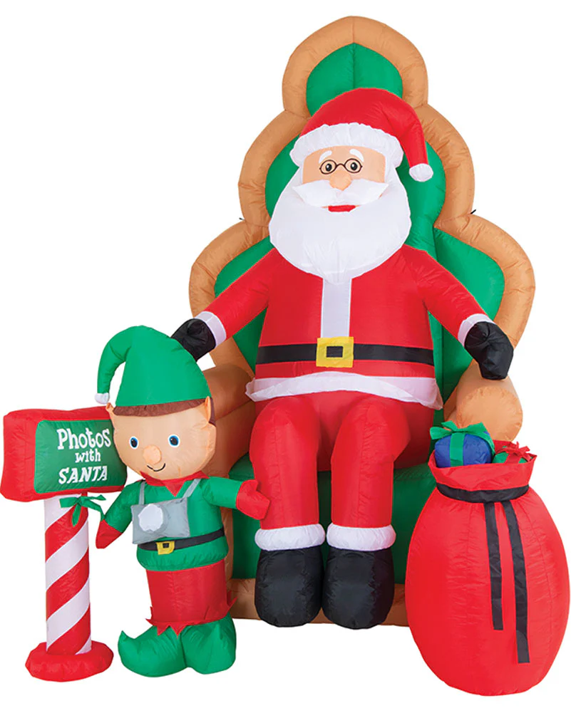 Santa On Chair With Elf Christmas Lawn Inflatable Decoration 1.8m - Image 2