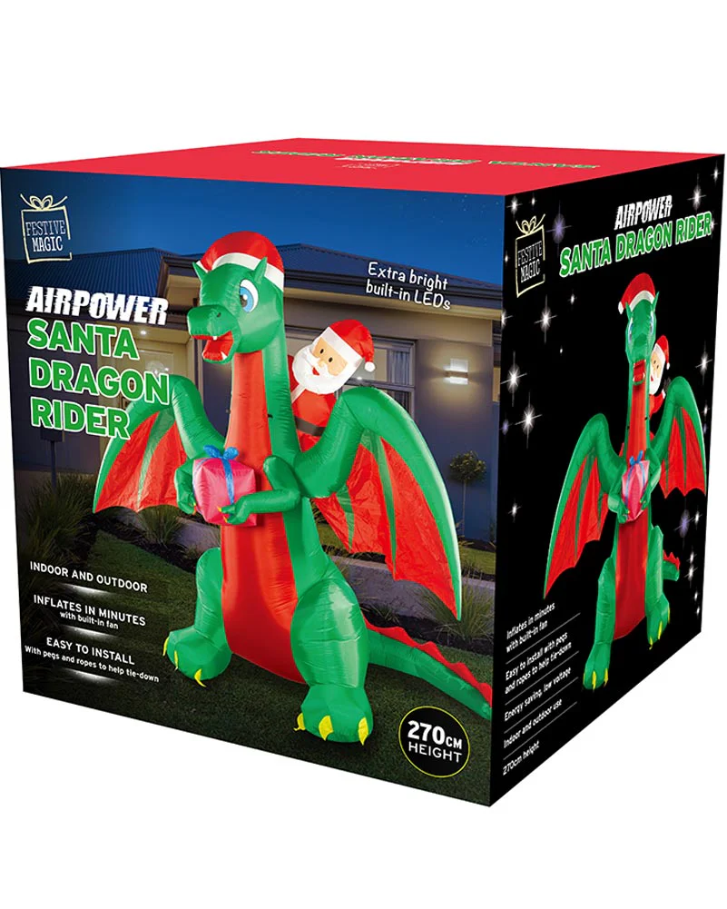 Santa On Dragon Christmas Lawn Inflatable Decoration 2.7m - Image 3