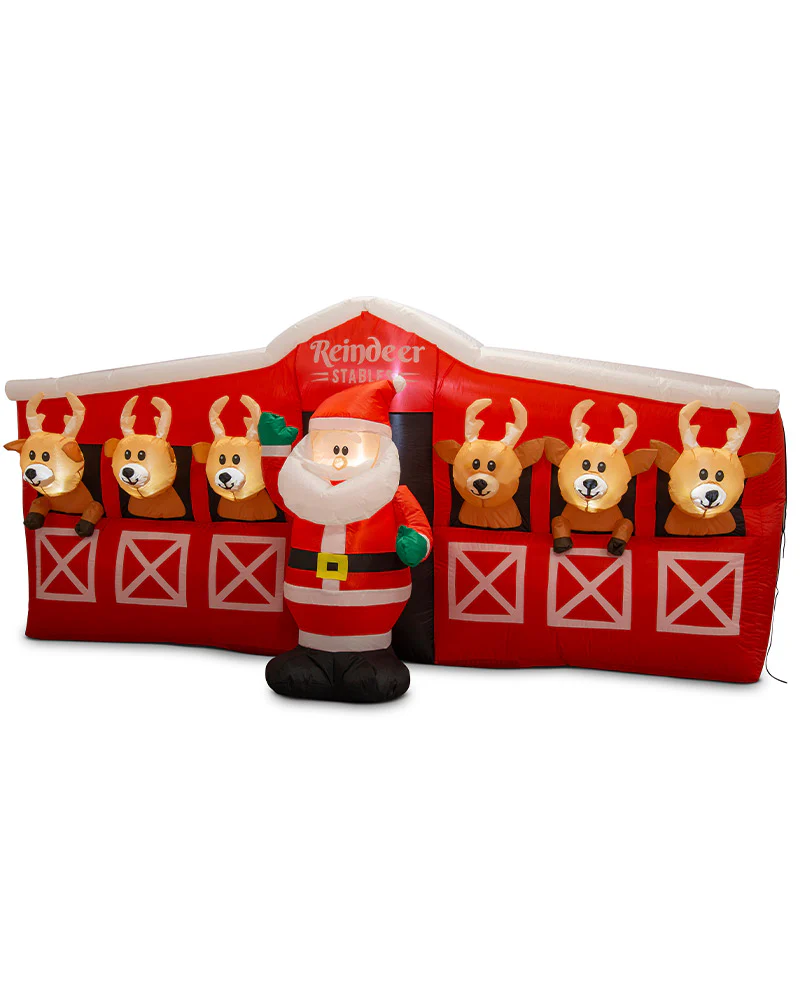 Santa Reindeers Stable Inflatable Christmas Decoration 2.6m - Image 3